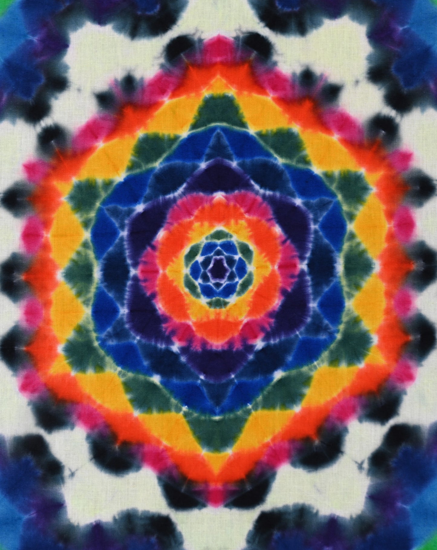 52'X38" Hexagon->{12/3} Dodecagram->UV Reactive/Grayscale Tie Dye on a Organic Cotton & Hemp Hemmed Tapestry w/ Metal Grommets for Hanging*