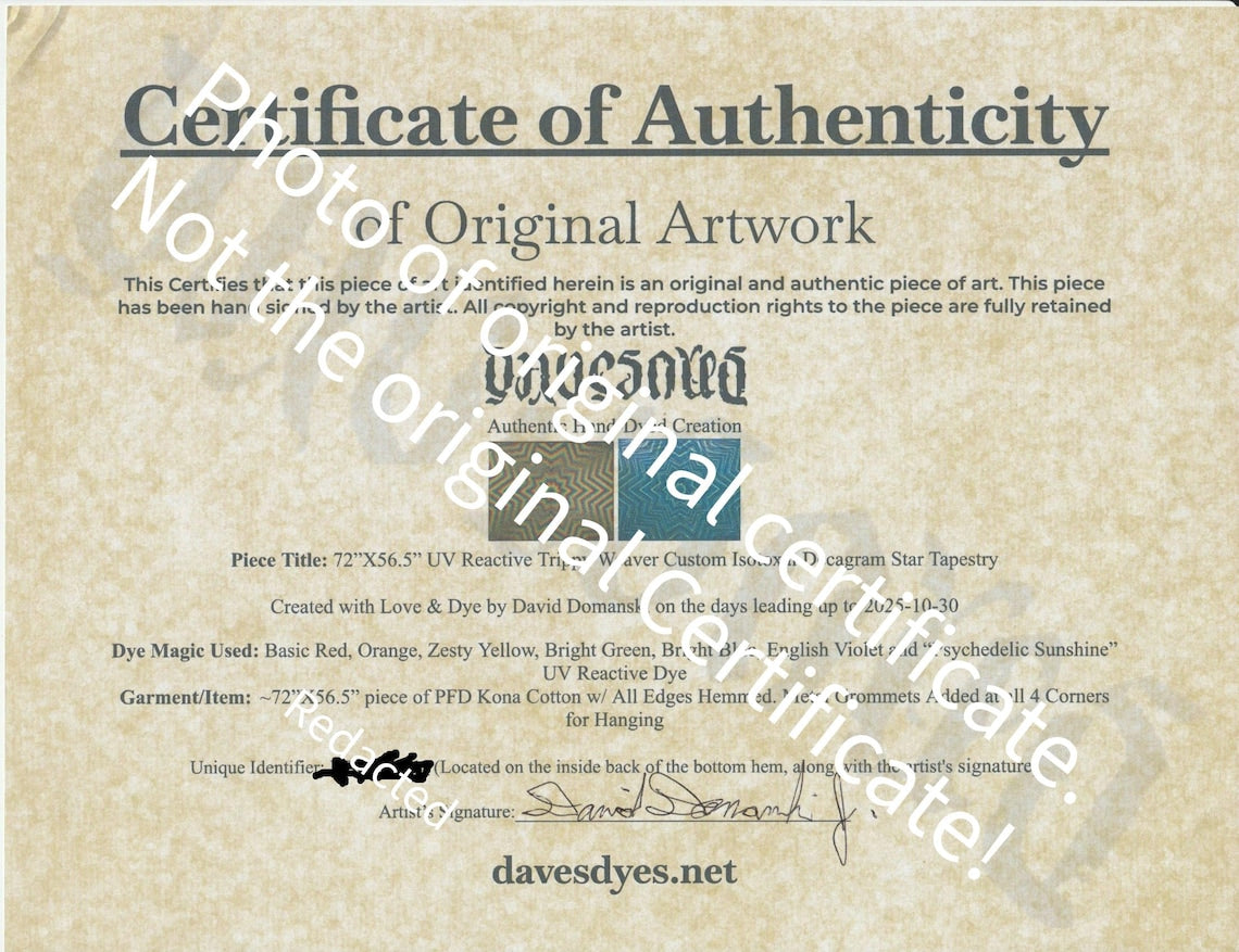 72"X56.5" UV Reactive Custom Isotoxal Decagram Star Tie Dye Tapestry* w/ Metal Grommets for Hanging