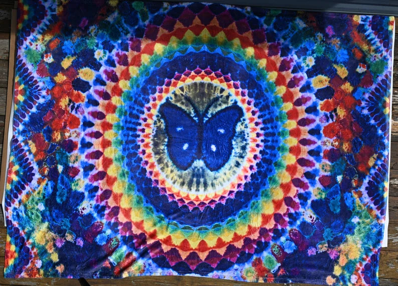 60"X80" Velveteen Plush Blanket Print of Butterfly Mandala Tapestry Read Description!
