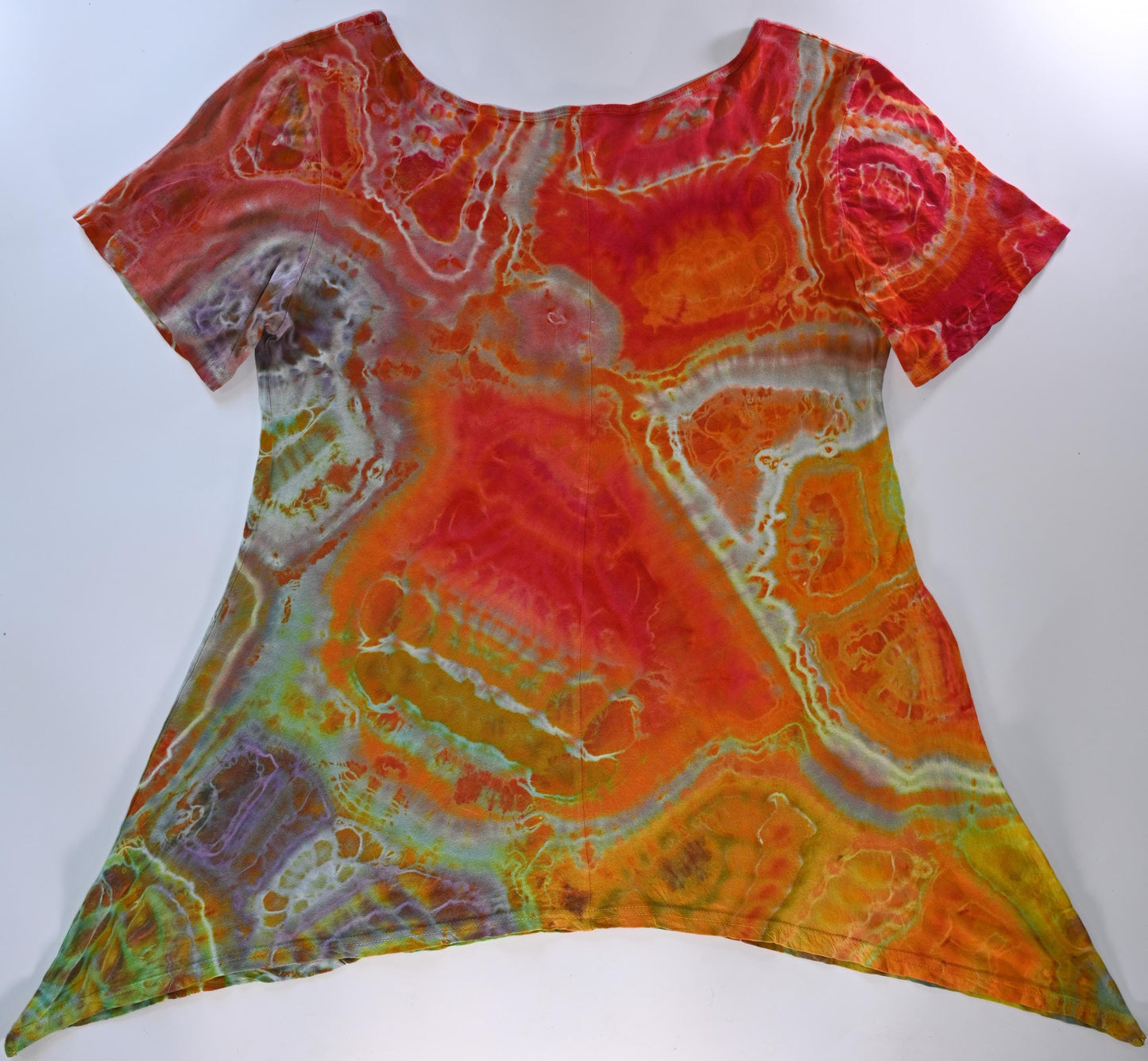 Medium Geode/Cosmic Egg Experiment Ice Dye Tie Dye on a Dharma Trading Company Asymmetric Cotton Tunic - Short Sleeve