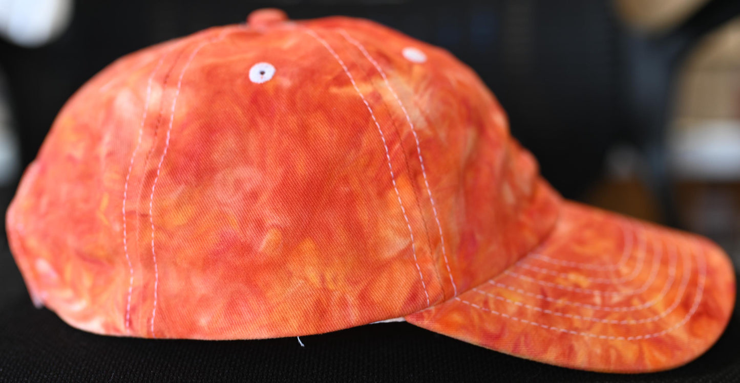 Adult Fire Colors Swirl Dyed/"Shaving Cream Dye" on a Valucap Brushed Twill Cap
