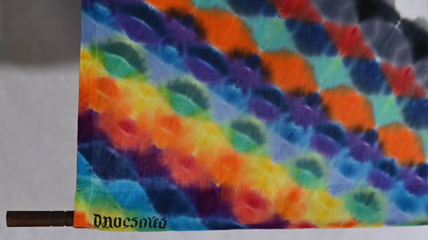 30"X48" (measurements prior to any shrinkage) Tie Dye w/ White Background on a Dharma Trading Company Wall Hanging w/ Carve Tapestry Hanger