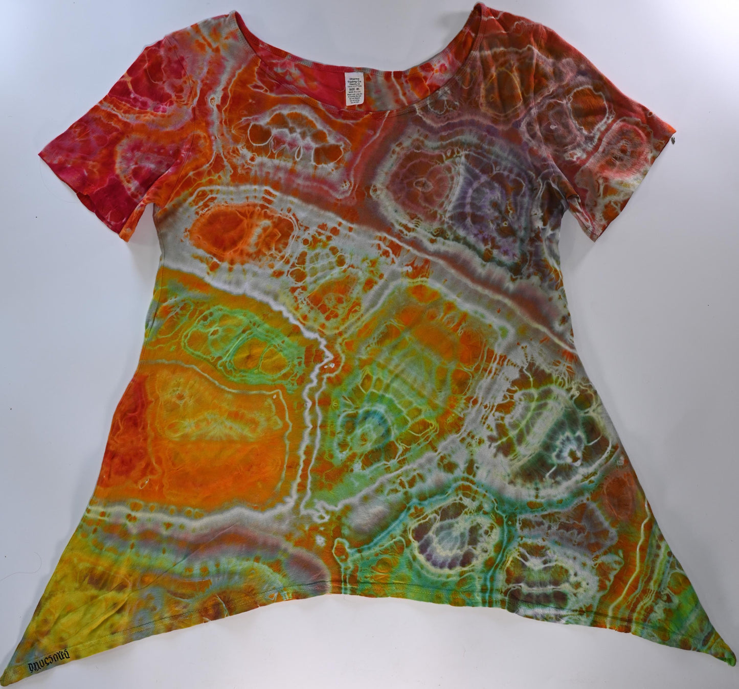 Medium Geode/Cosmic Egg Experiment Ice Dye Tie Dye on a Dharma Trading Company Asymmetric Cotton Tunic - Short Sleeve