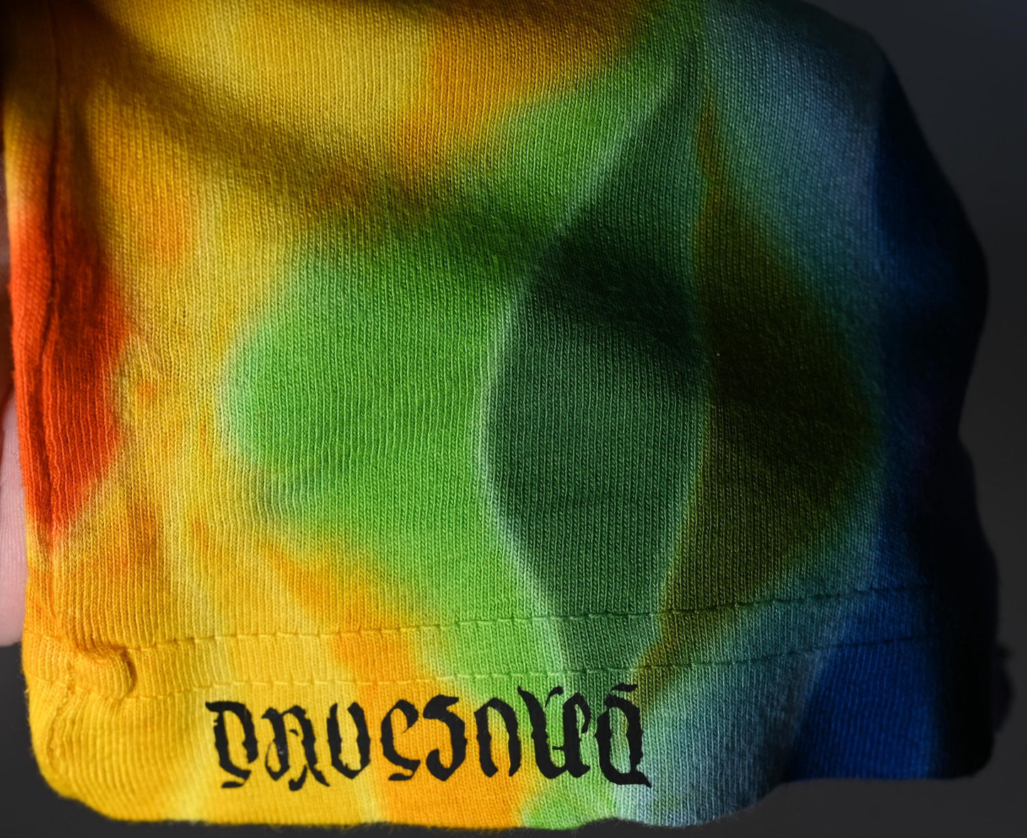 Ladies L/XL Mandala from Bottom, w/ Fiery Cosmic Egg Center/Honeycomb Top/ Geode Filler Tie Dye on a LAT V-Neck Cotton Cover Up Dress