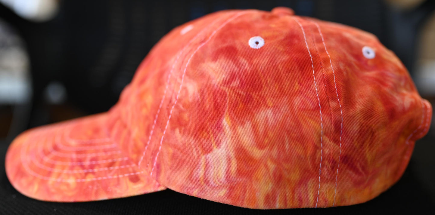 Adult Fire Colors Swirl Dyed/"Shaving Cream Dye" on a Valucap Brushed Twill Cap