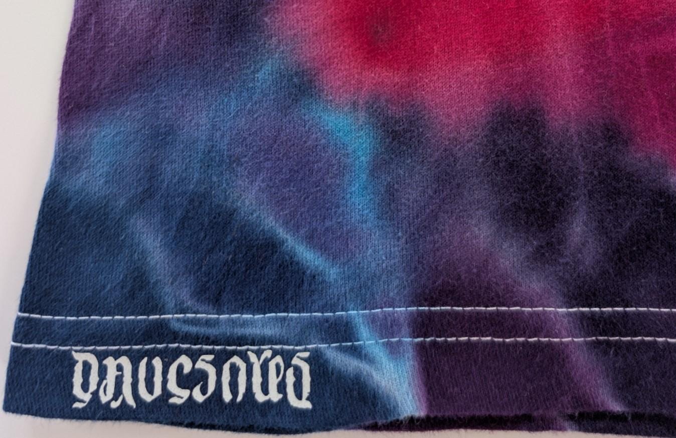 Small 12 Point Mandala Both Sides with Blacklight Reactive Center Tie Dye on a Tultex 290 Ringspun Cotton T-Shirt.