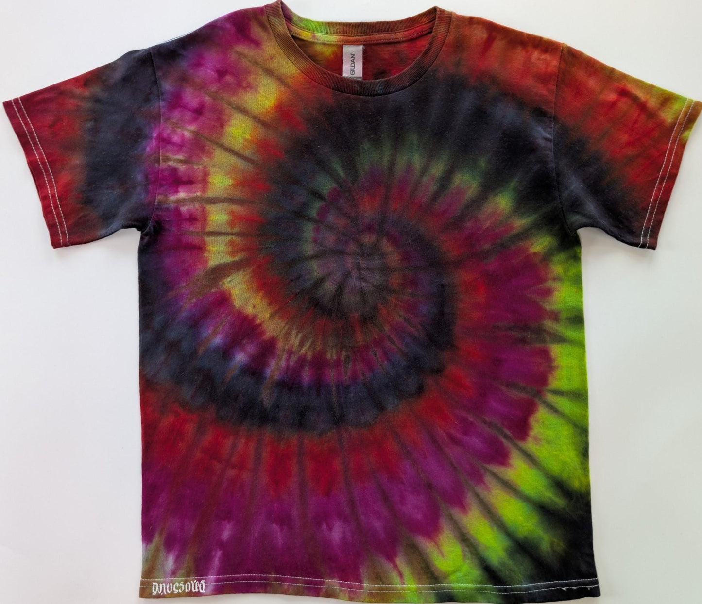 Youth Medium Spiral Ice Dye Tie Dye on a Gildan Ultra Cotton T-Shirt
