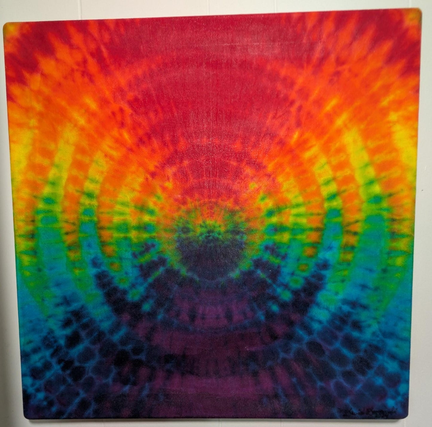 24"X24"X.75" Ripple Tie Dye on a Square Panel of Calcutta Cotton Stretched onto 24"X24" Stretcher Bars, Signed, Clear Coated