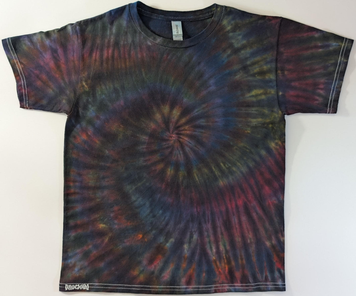 Youth Large Blacked Out Rainbow Wild Spiral "Crystal Wash" Low Water Immersion Tie Dye on a Gildan Ultra Cotton T-Shirt