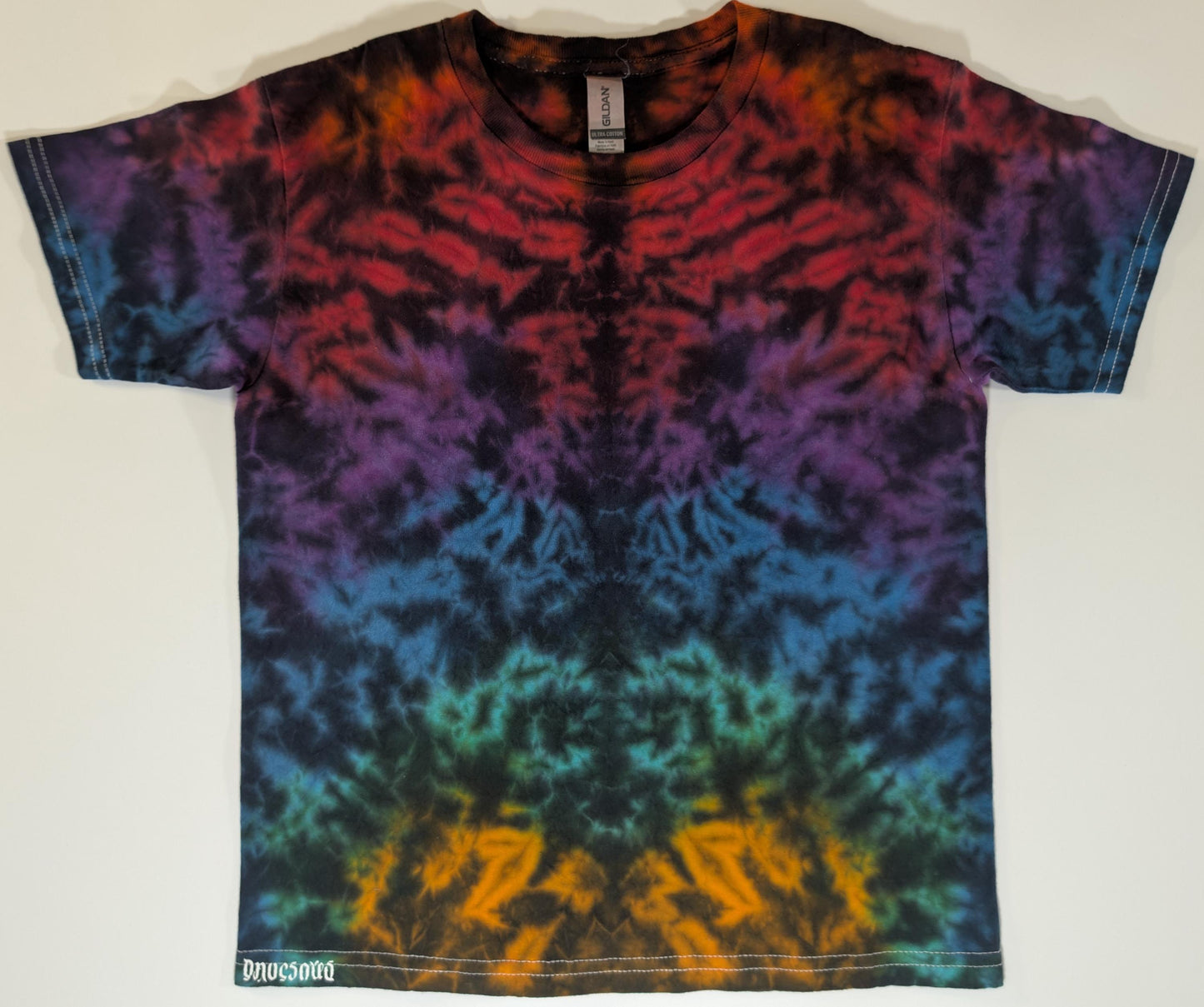Youth Small Blacked Out Scrunch Tie Dye on a Gildan Ultra Cotton T-Shirt