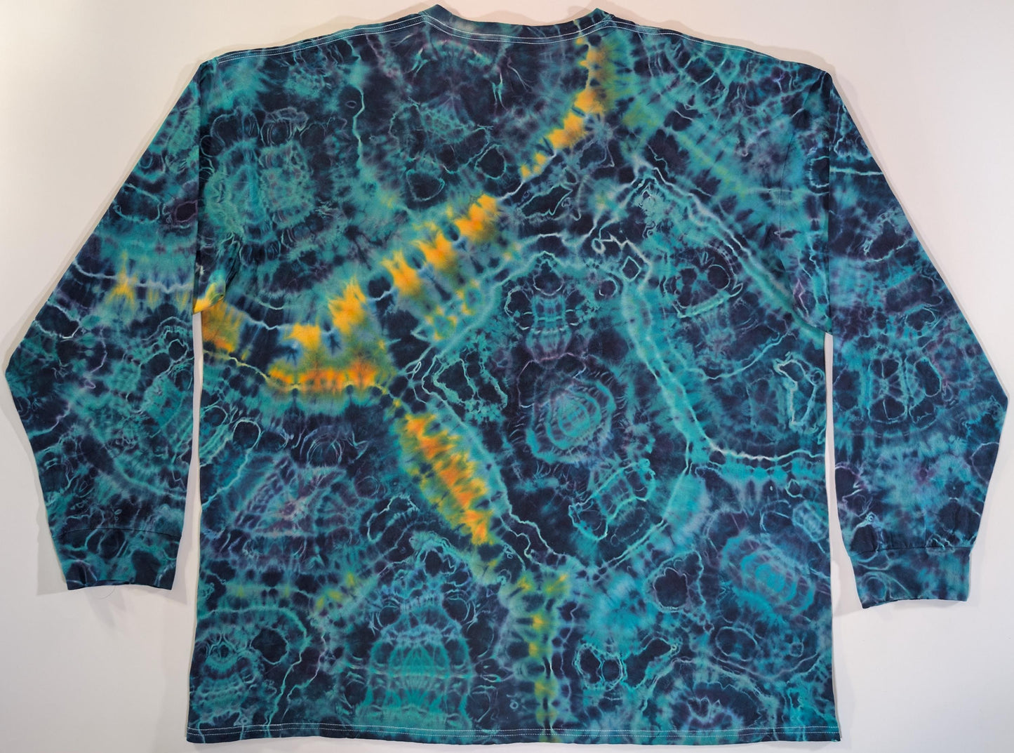 4X Cosmic Egg-Perplexing Paradox Palette/Cosmic Egg/Geode Hybrid-Mystical Aurora Palette Tie Dye on a Port & Co Essential Long Sleeve Shirt