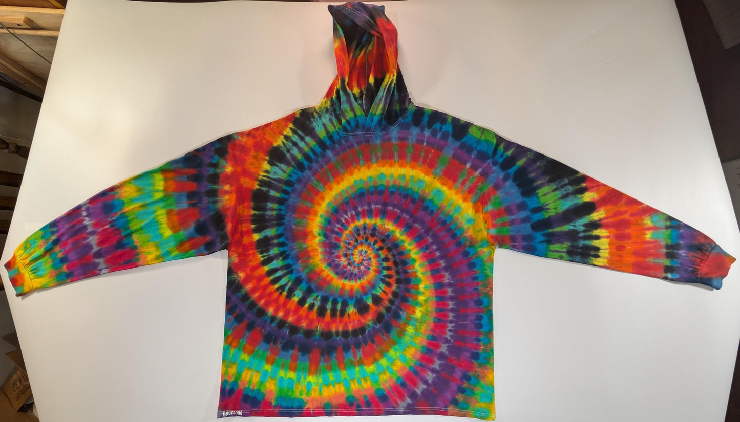 3X Scratch and Dent Special# Wild Spiral "Crystal Wash" Low Water Immersion Tie Dye on a Fruit of the Loom HD Cotton Hooded* Lng Slv Shirt