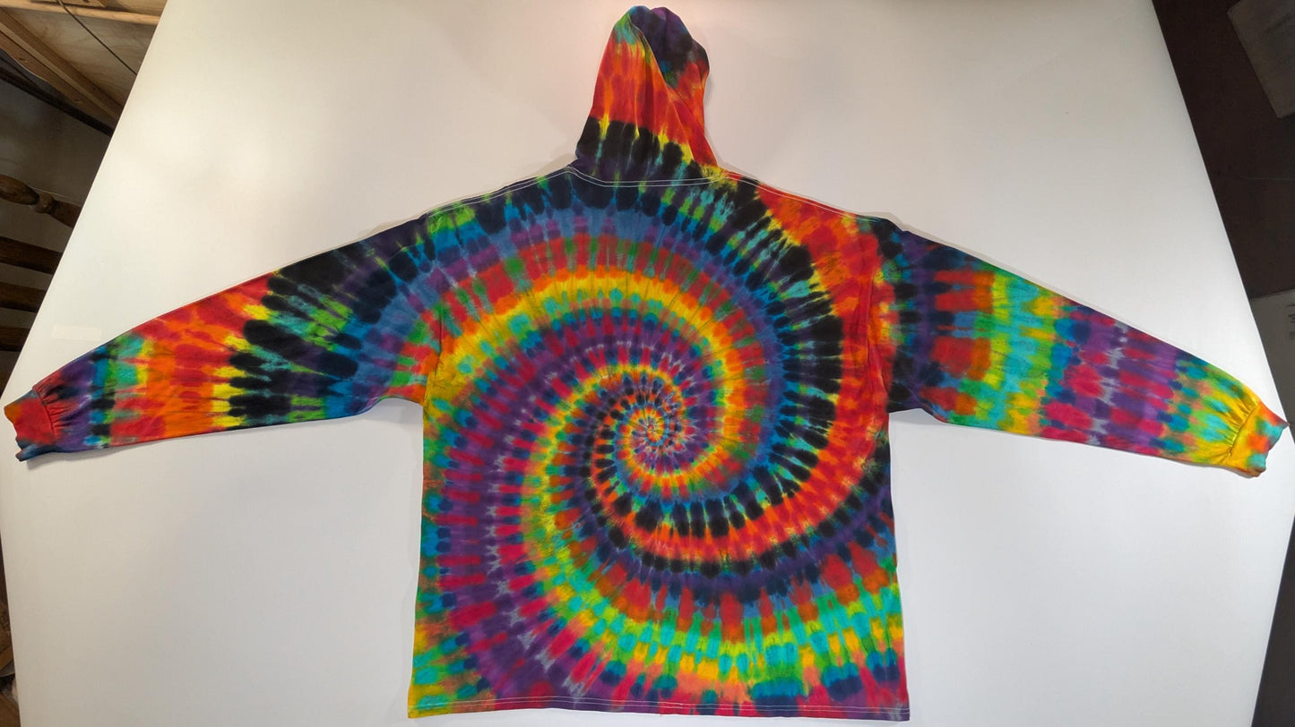 3X Scratch and Dent Special# Wild Spiral "Crystal Wash" Low Water Immersion Tie Dye on a Fruit of the Loom HD Cotton Hooded* Lng Slv Shirt