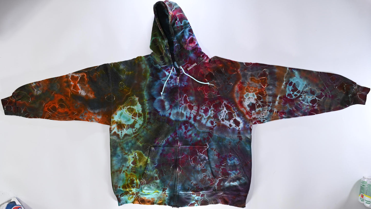 2X Cosmic Egg/Geode Hybrid Ice Dye Tie Dye on a Hanes Ultimate Cotton Zipper Hoodie