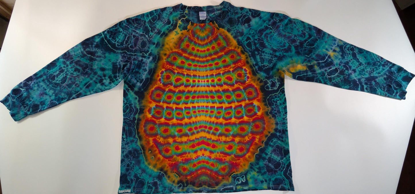 4X Cosmic Egg-Perplexing Paradox Palette/Cosmic Egg/Geode Hybrid-Mystical Aurora Palette Tie Dye on a Port & Co Essential Long Sleeve Shirt