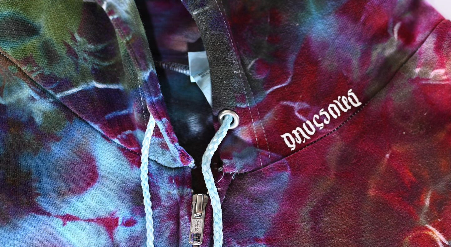 2X Cosmic Egg/Geode Hybrid Ice Dye Tie Dye on a Hanes Ultimate Cotton Zipper Hoodie