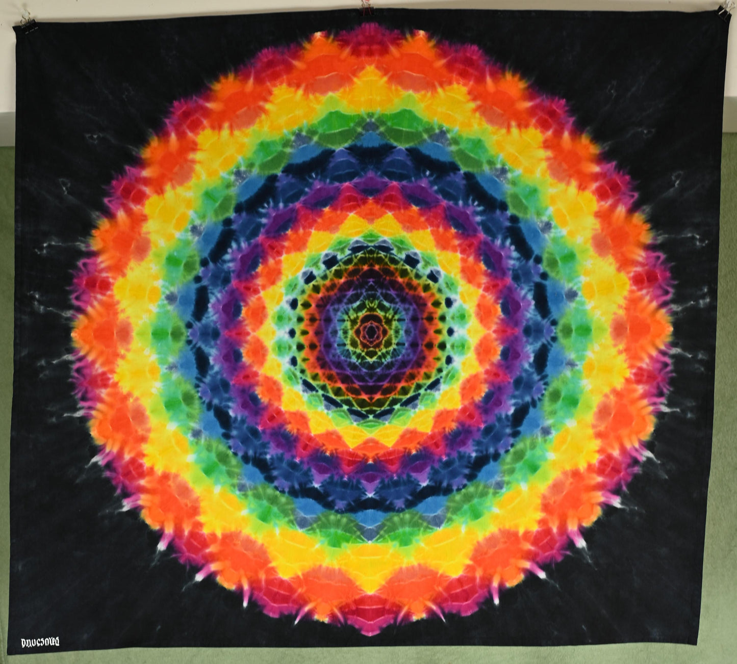 36'X36" (Measurements before any shrinkage) Hexagon->18 Point Mandala Tie Dye on a Dancing Robin Cotton PFD (Prepared for Dye) Tapestry