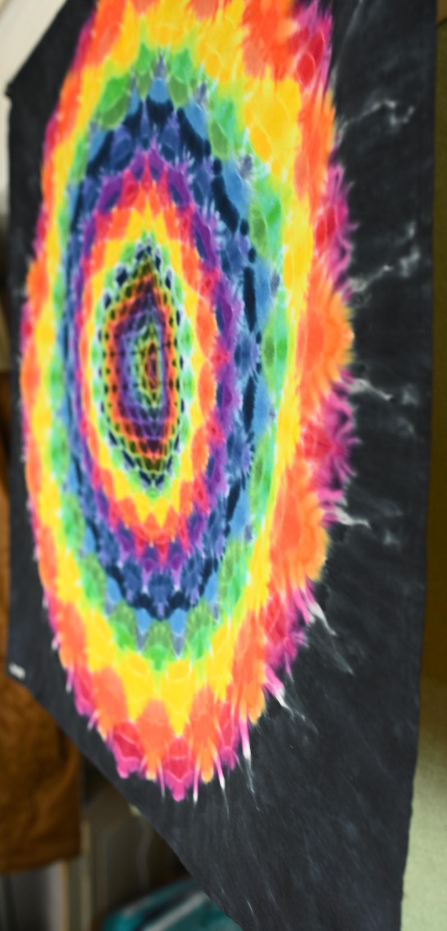 36'X36" (Measurements before any shrinkage) Hexagon->18 Point Mandala Tie Dye on a Dancing Robin Cotton PFD (Prepared for Dye) Tapestry