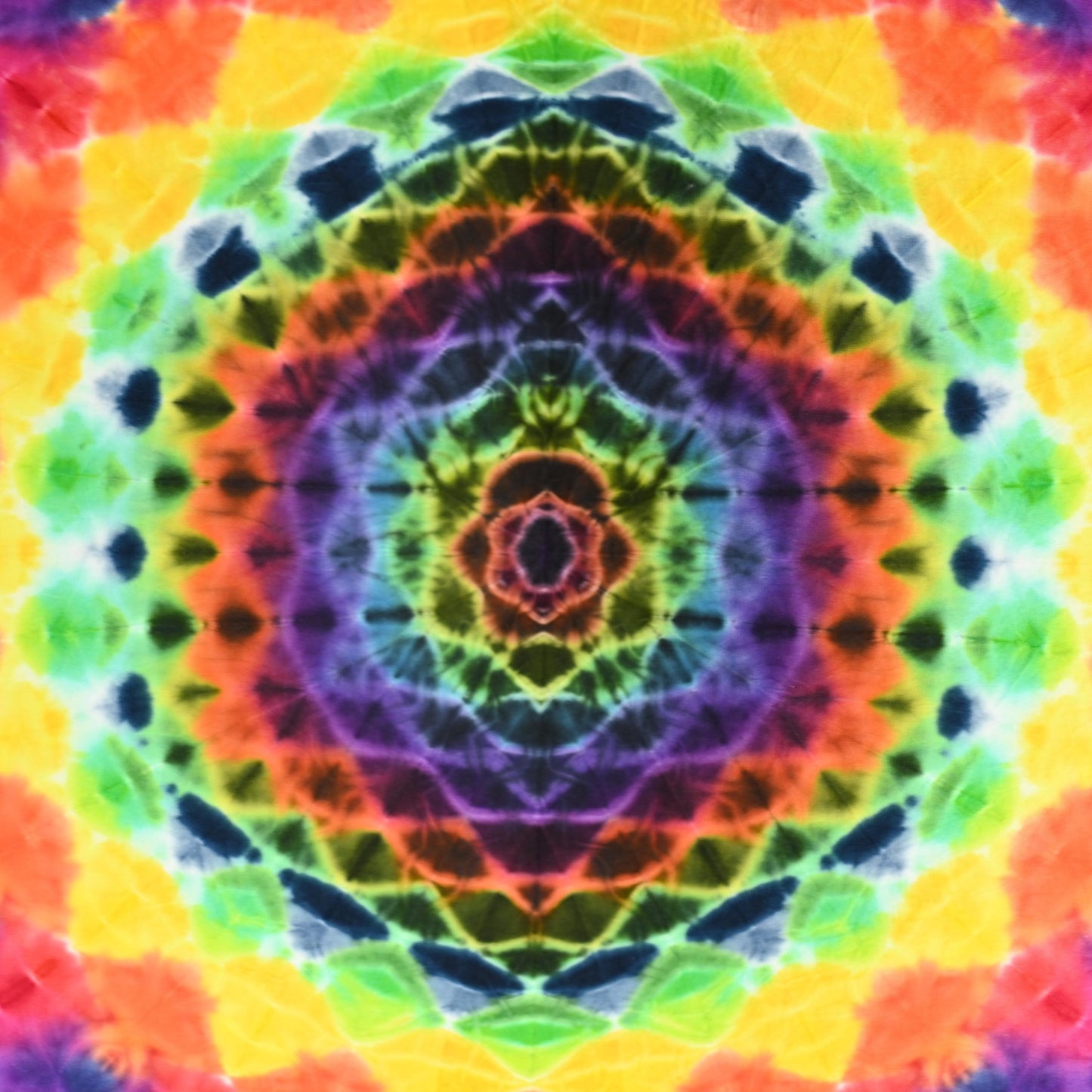 36'X36" (Measurements before any shrinkage) Hexagon->18 Point Mandala Tie Dye on a Dancing Robin Cotton PFD (Prepared for Dye) Tapestry