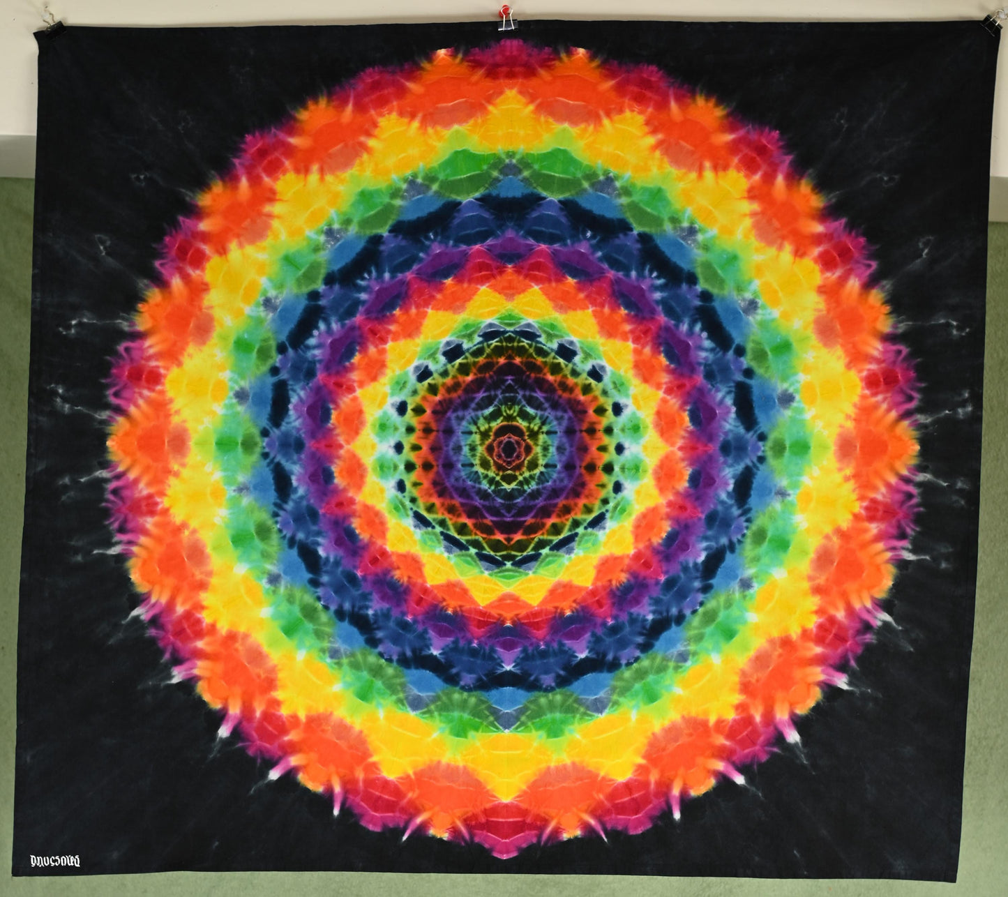 36'X36" (Measurements before any shrinkage) Hexagon->18 Point Mandala Tie Dye on a Dancing Robin Cotton PFD (Prepared for Dye) Tapestry