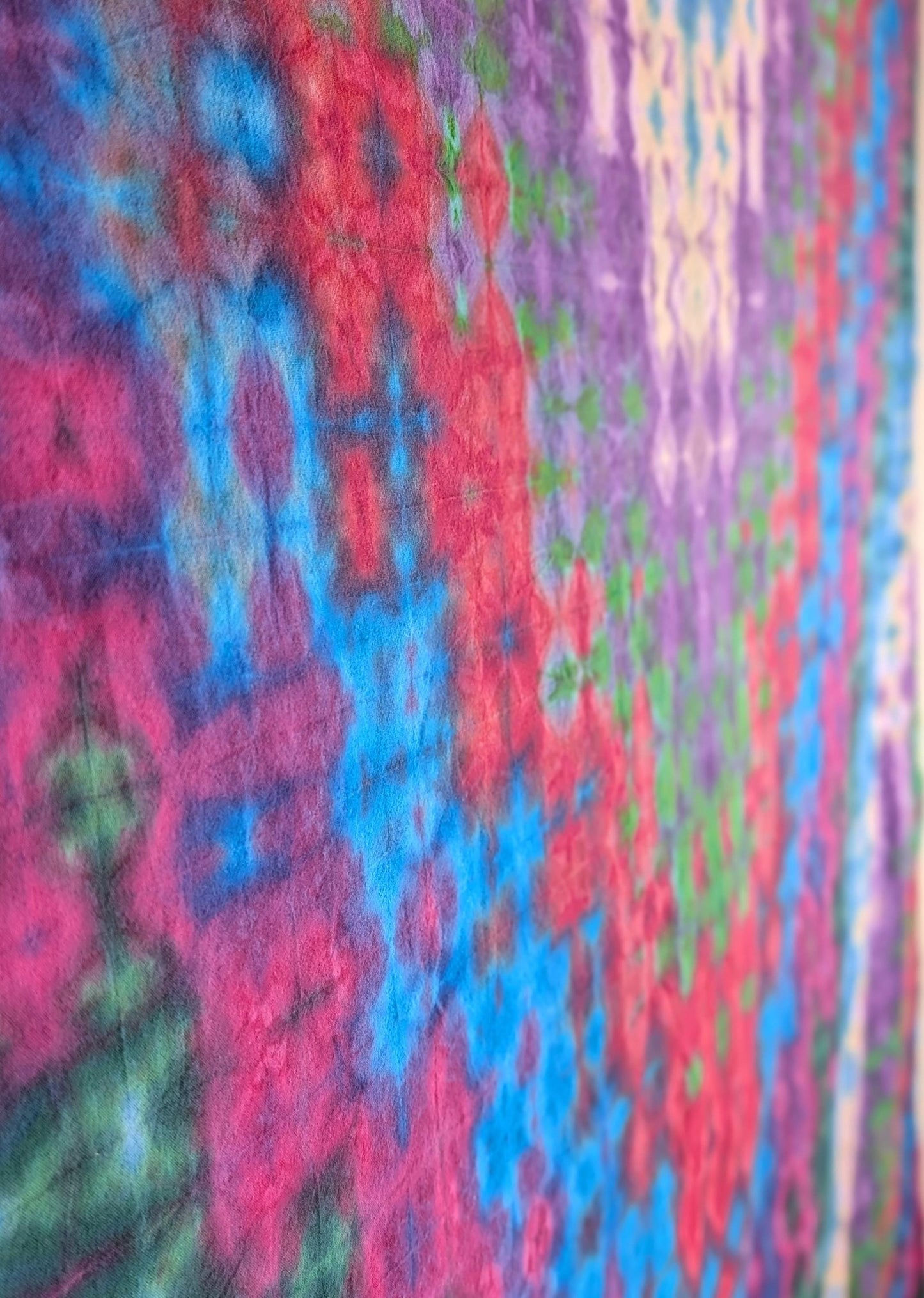 84"X84" (msrmnts b4 shrinkage) Glitch Tie Dye on a 3rd Eye Tapestry iDye Flourescent Yellow used w/ the Procion Dyes for Blacklight read on