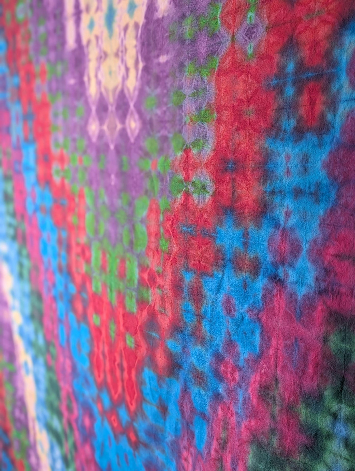 84"X84" (msrmnts b4 shrinkage) Glitch Tie Dye on a 3rd Eye Tapestry iDye Flourescent Yellow used w/ the Procion Dyes for Blacklight read on