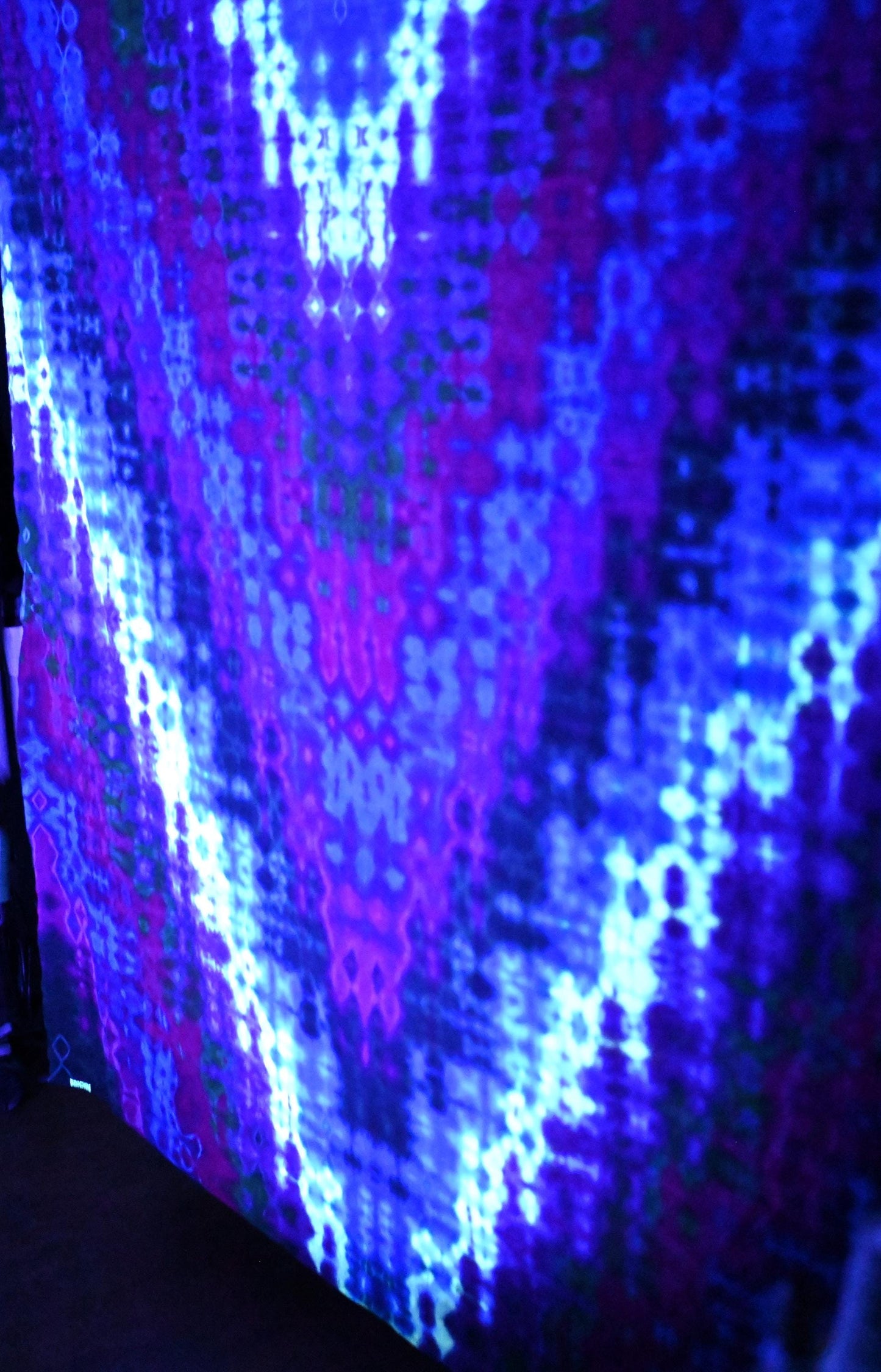 84"X84" (msrmnts b4 shrinkage) Glitch Tie Dye on a 3rd Eye Tapestry iDye Flourescent Yellow used w/ the Procion Dyes for Blacklight read on