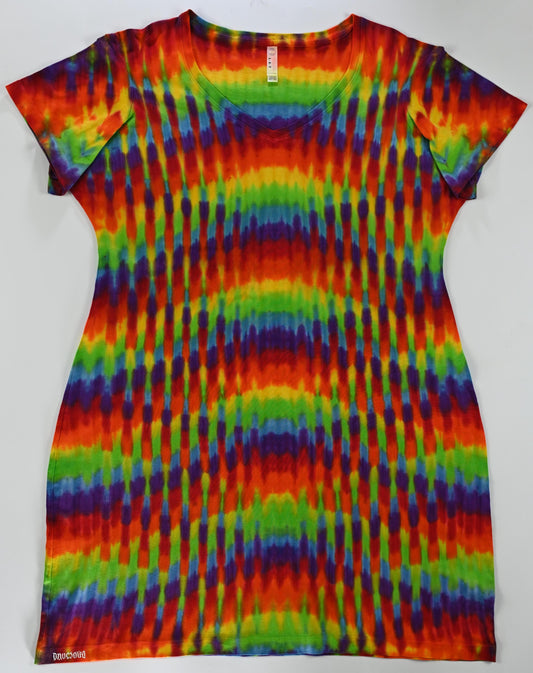 2X/3x Trippy Weaver, Vertical Pleat Tie Dye on a LAT V-neck Cotton Cover Up Dress*