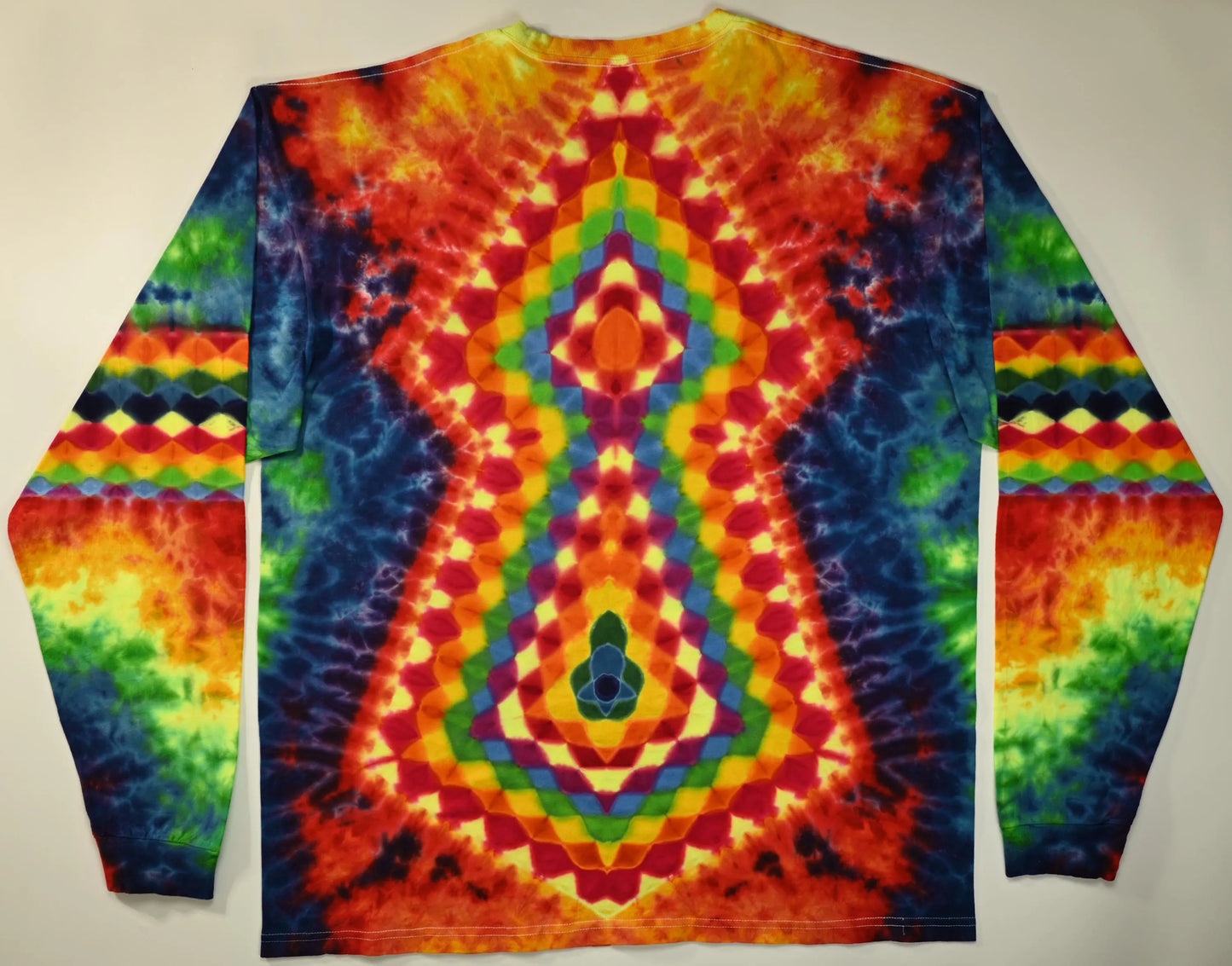 2X Heady Decagram Frnt/Honeycomb Bck Shield/Honeycomb Arm Bands/Scrunch Tie Dye w/ UV Reactive Accents on a Tultex 291 Long Sleeve Shirt