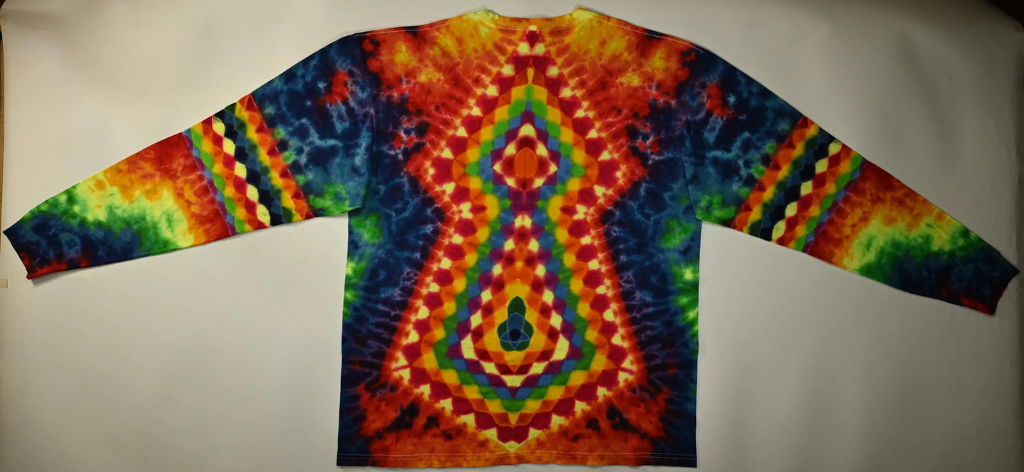 2X Heady Decagram Frnt/Honeycomb Bck Shield/Honeycomb Arm Bands/Scrunch Tie Dye w/ UV Reactive Accents on a Tultex 291 Long Sleeve Shirt