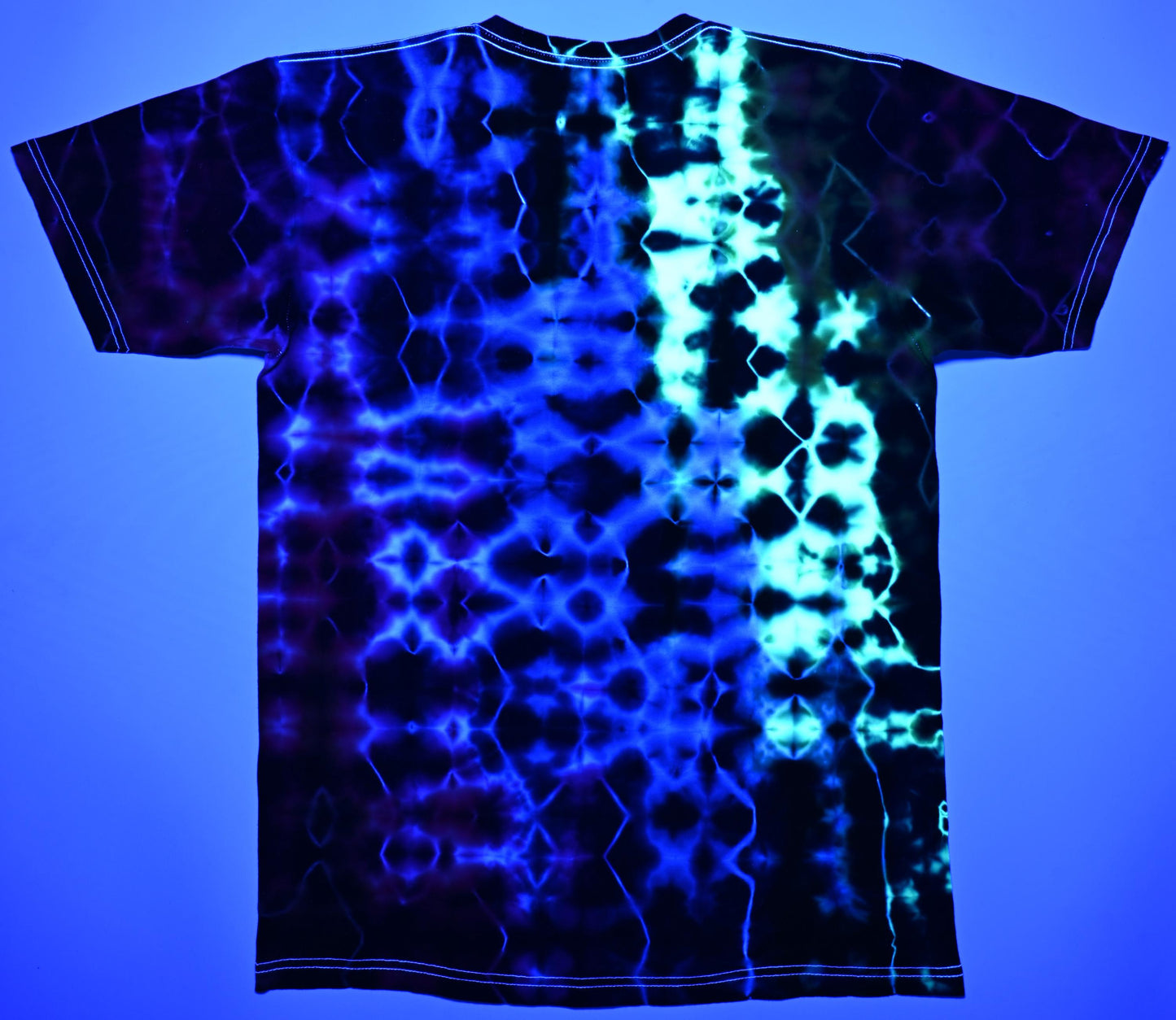 Medium Glitch UV Reactive Tie Dye on a Tultex 290 Ringspun Cotton T-Shirt