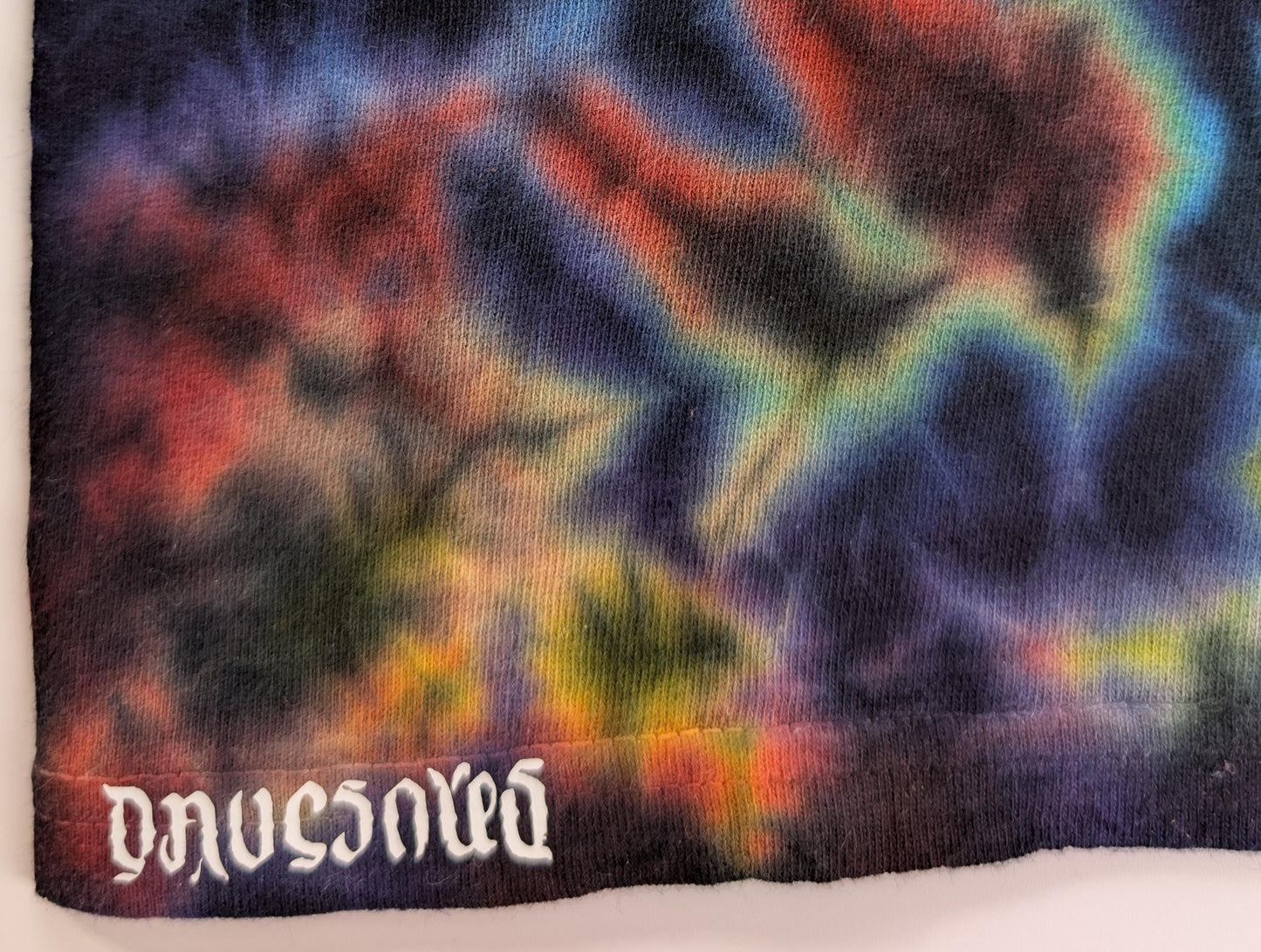 XL Nice Blacked Out Rainbow UV Reactive Rorschach Scrunch Tie Dye on a Gildan Ultra Cotton PFD (Prepared for Dye) T-Shirt