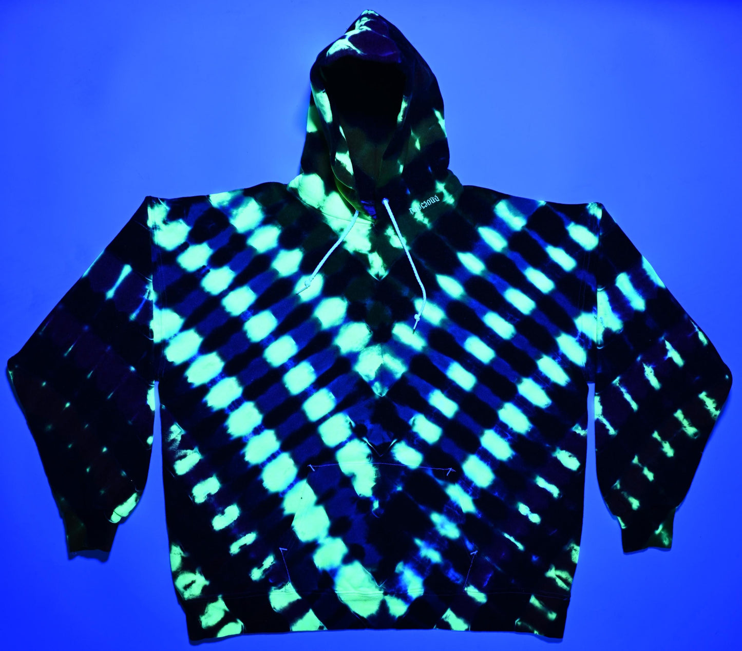 XL V UV-DNA Uv Reactive Tie Dye on a Hanes Ultimate Cotton Pullover Hoodie w/ Front Pocket