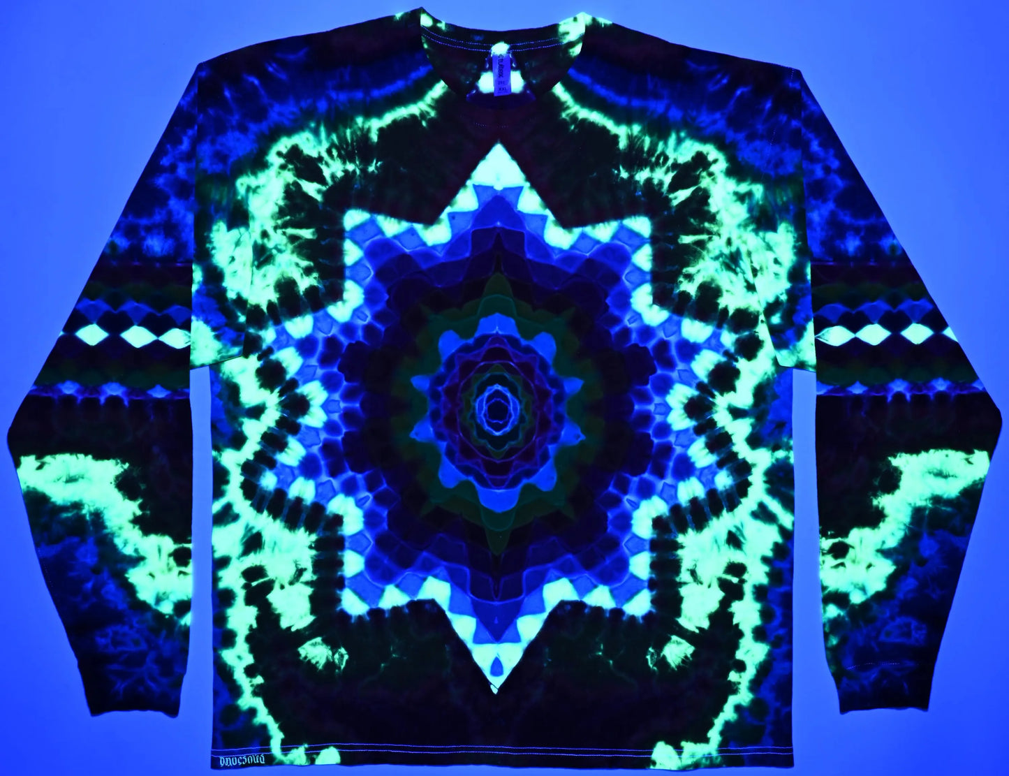 2X Heady Decagram Frnt/Honeycomb Bck Shield/Honeycomb Arm Bands/Scrunch Tie Dye w/ UV Reactive Accents on a Tultex 291 Long Sleeve Shirt
