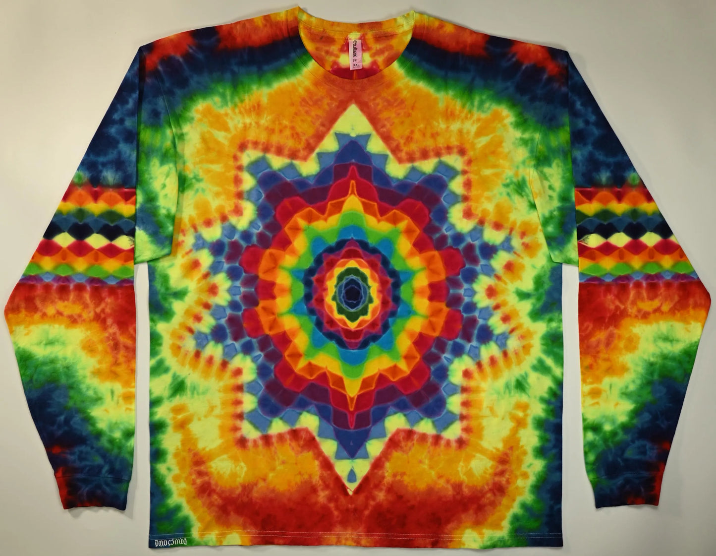 2X Heady Decagram Frnt/Honeycomb Bck Shield/Honeycomb Arm Bands/Scrunch Tie Dye w/ UV Reactive Accents on a Tultex 291 Long Sleeve Shirt