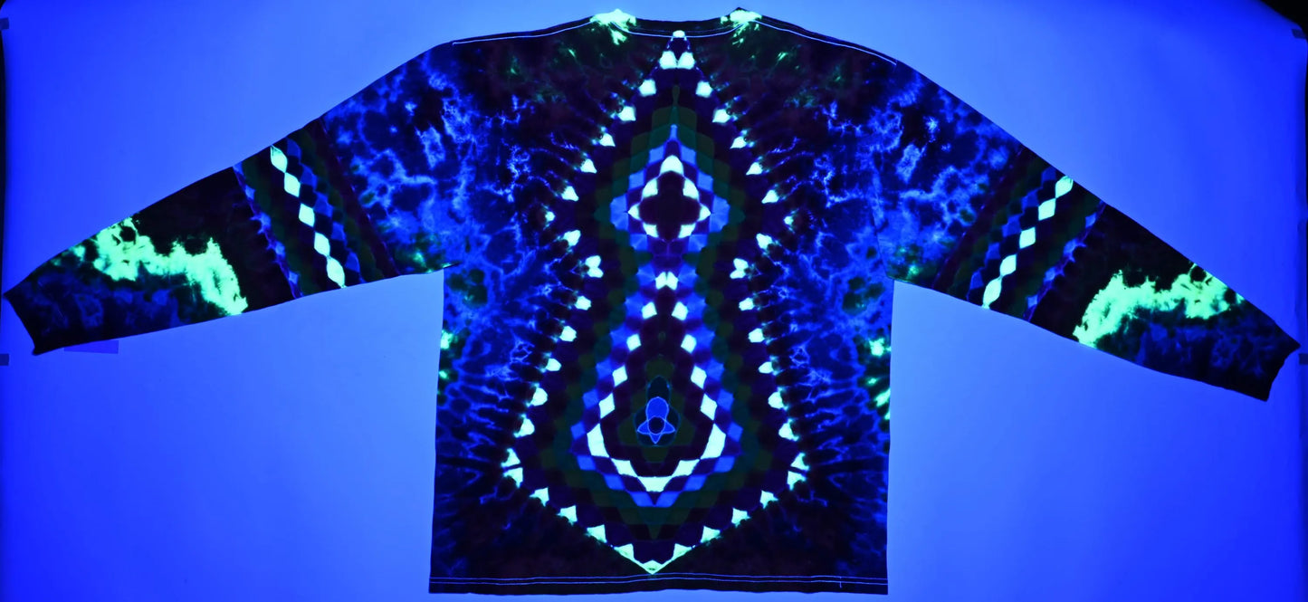 2X Heady Decagram Frnt/Honeycomb Bck Shield/Honeycomb Arm Bands/Scrunch Tie Dye w/ UV Reactive Accents on a Tultex 291 Long Sleeve Shirt