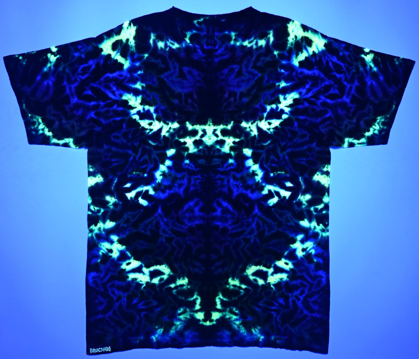 XL Nice Blacked Out Rainbow UV Reactive Rorschach Scrunch Tie Dye on a Gildan Ultra Cotton PFD (Prepared for Dye) T-Shirt