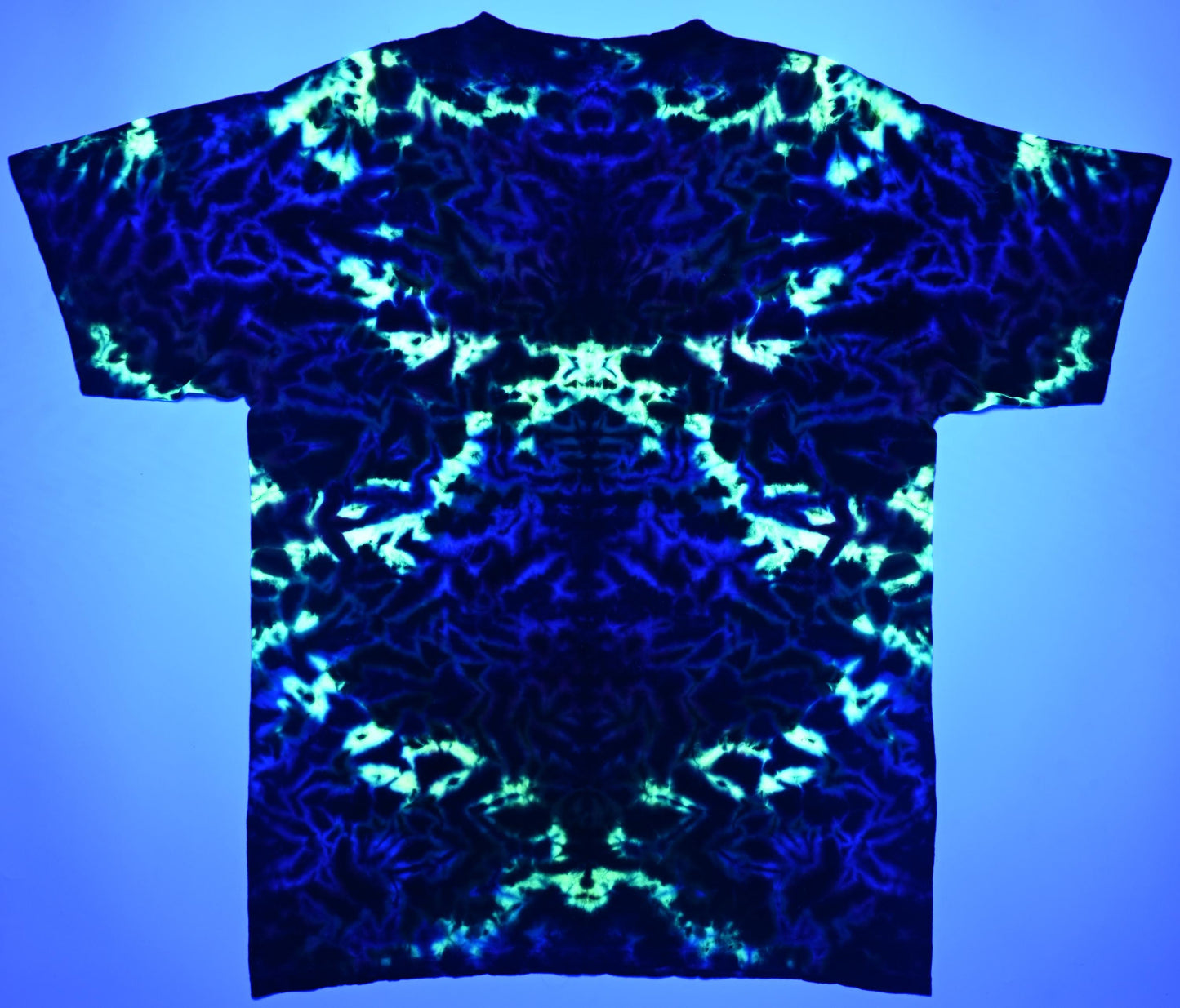 XL Nice Blacked Out Rainbow UV Reactive Rorschach Scrunch Tie Dye on a Gildan Ultra Cotton PFD (Prepared for Dye) T-Shirt