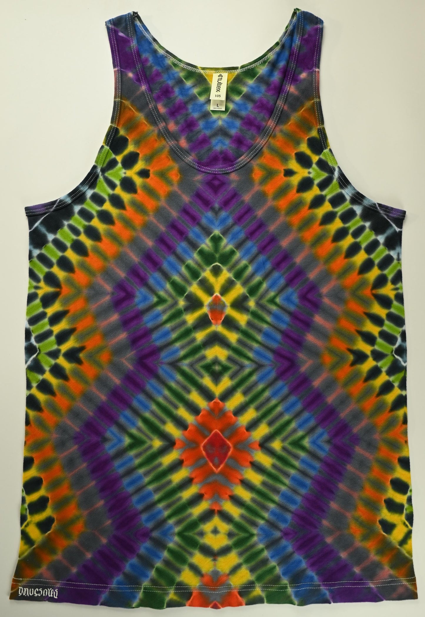 Large Zigz 'N Zagz Neo-DNA Tie Dye on a Tultex 105 Ringspun Cotton Tank Top