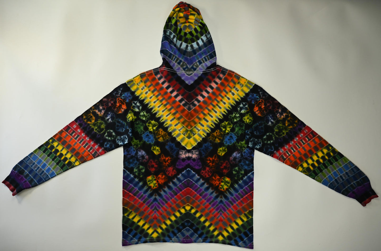 Large Neo-DNA Designs w/ Kenney Style Between Tie Dye on a Fruit of the Loom HD Cotton Hooded* Long Sleeve Shirt