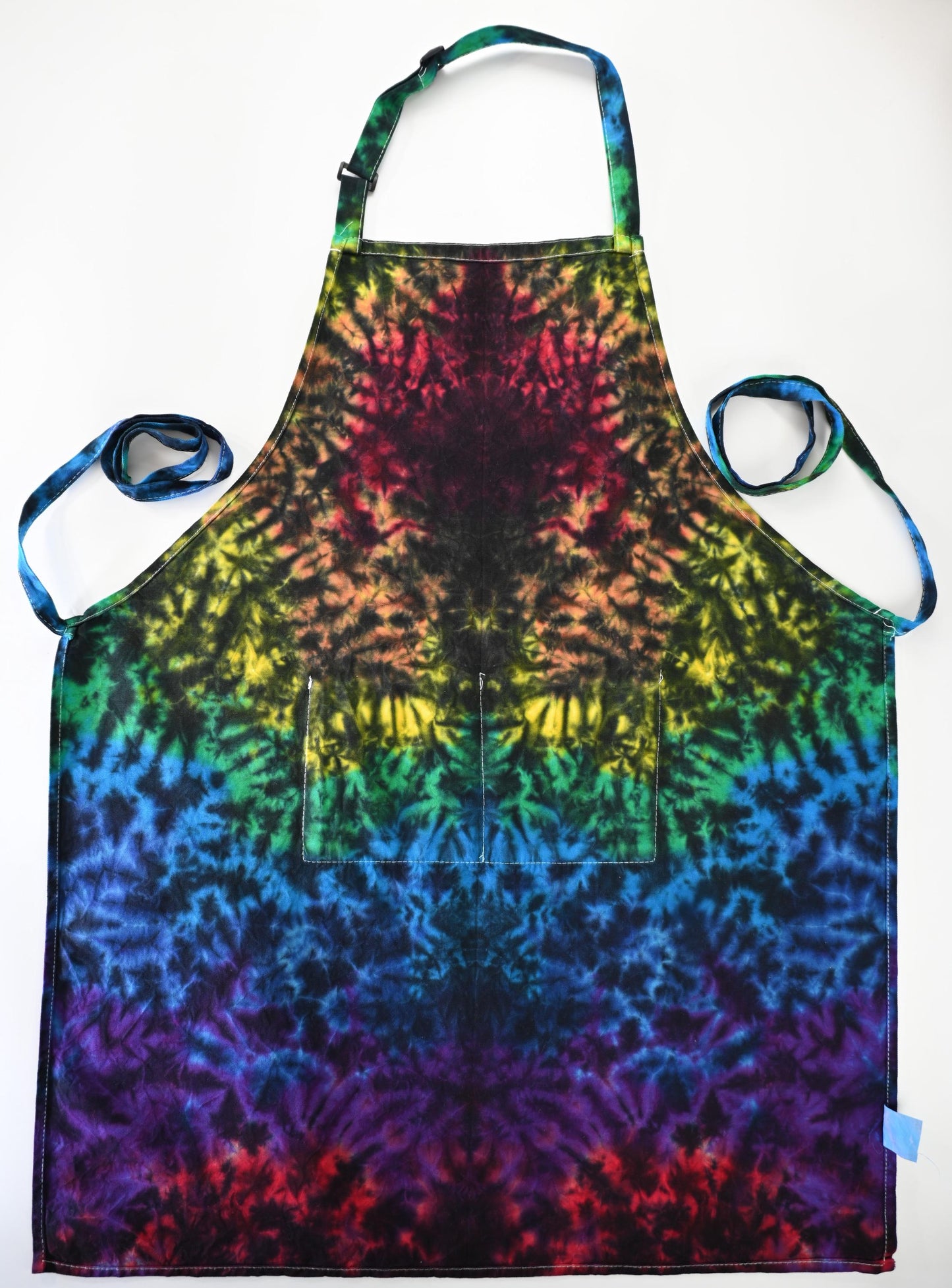 Adjustable Blacked out Rainbow Scrunch Tie Dye on a Jubatus Cotton Chef Apron w/ 2 Pockets