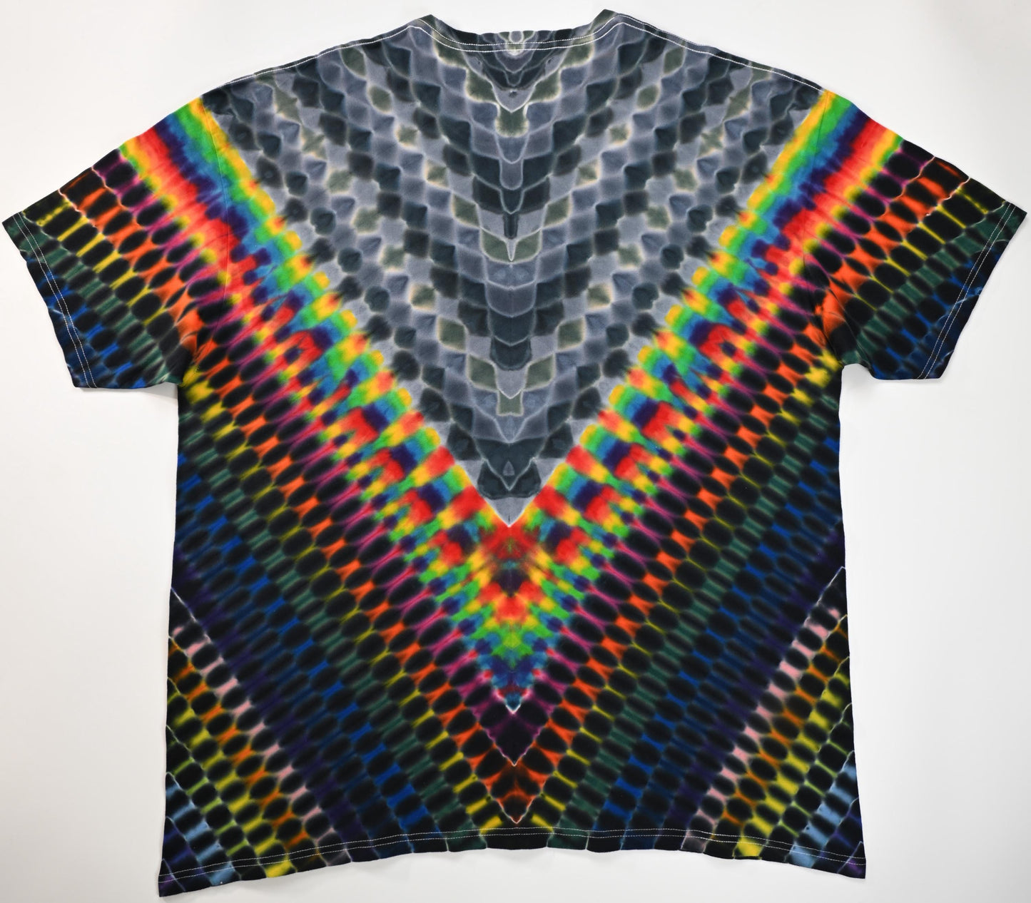 2X Honeycomb in Greys + Neo-DNA w/ a thin Strip of Trippy Weaver Between in a V Tie Dye on a Tultex 290 Ringspun Cotton T-Shirt