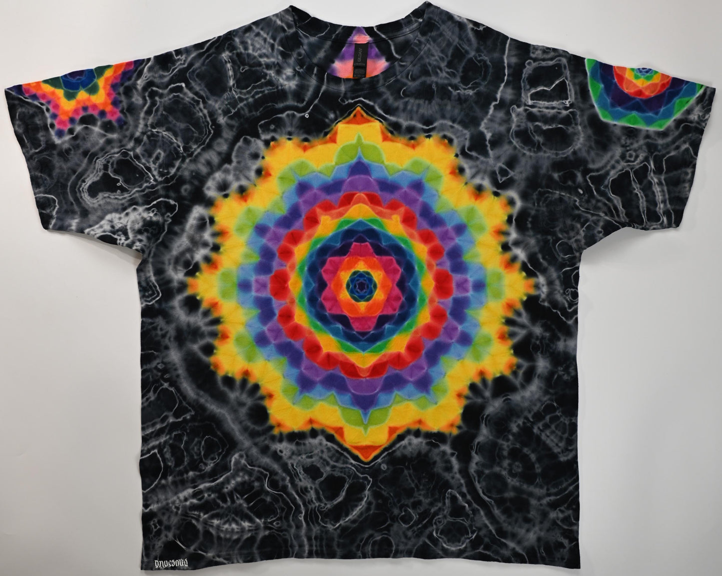 2X Super Heady Hexagon -> {12/3} Dodecagram Front/Back Shield/ Hexagon/Hexagram Sleeves/Cosmic Egg Geodes Hybrid Tie Dye T-Shirt*