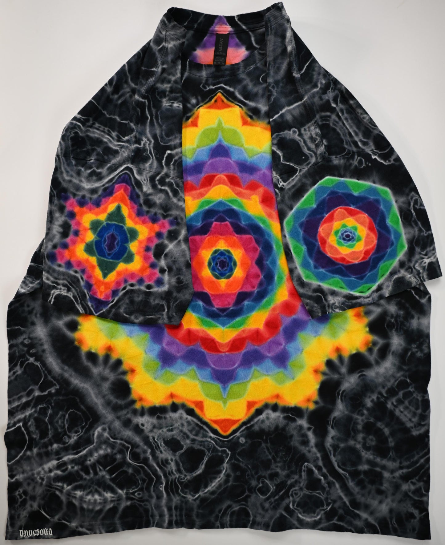 2X Super Heady Hexagon -> {12/3} Dodecagram Front/Back Shield/ Hexagon/Hexagram Sleeves/Cosmic Egg Geodes Hybrid Tie Dye T-Shirt*