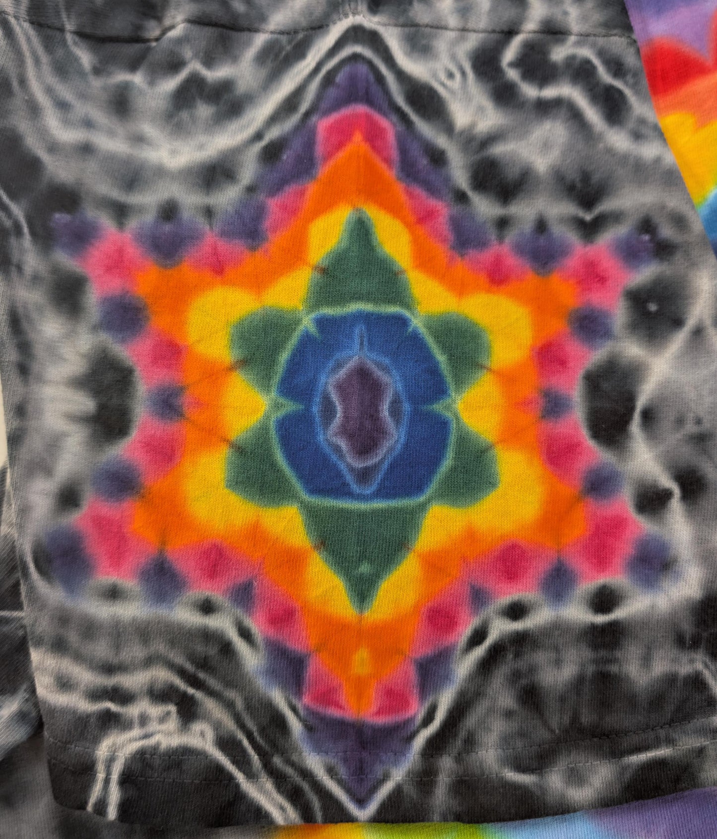 2X Super Heady Hexagon -> {12/3} Dodecagram Front/Back Shield/ Hexagon/Hexagram Sleeves/Cosmic Egg Geodes Hybrid Tie Dye T-Shirt*