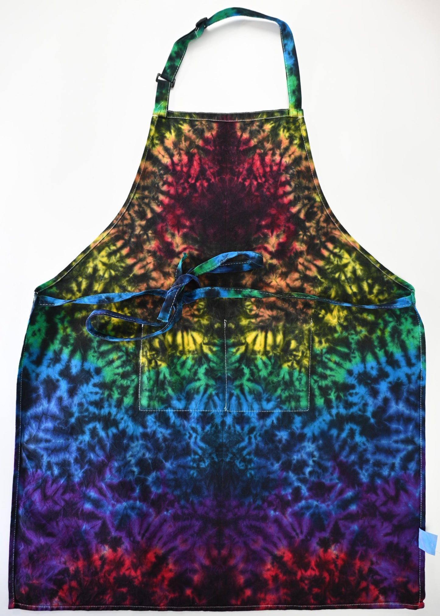 Adjustable Blacked out Rainbow Scrunch Tie Dye on a Jubatus Cotton Chef Apron w/ 2 Pockets