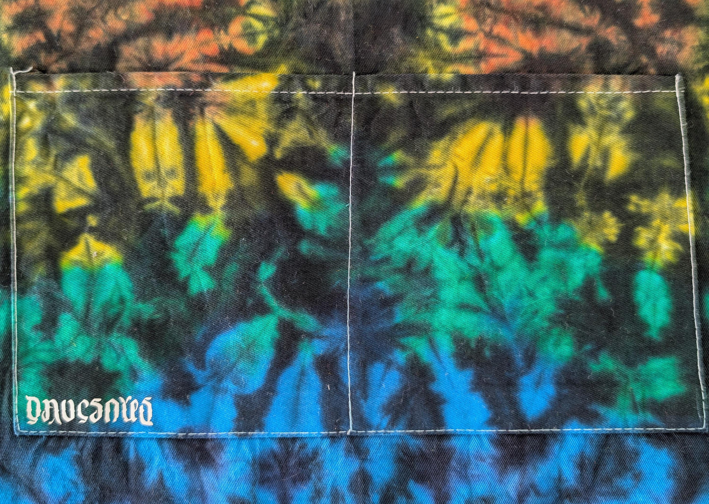 Adjustable Blacked out Rainbow Scrunch Tie Dye on a Jubatus Cotton Chef Apron w/ 2 Pockets