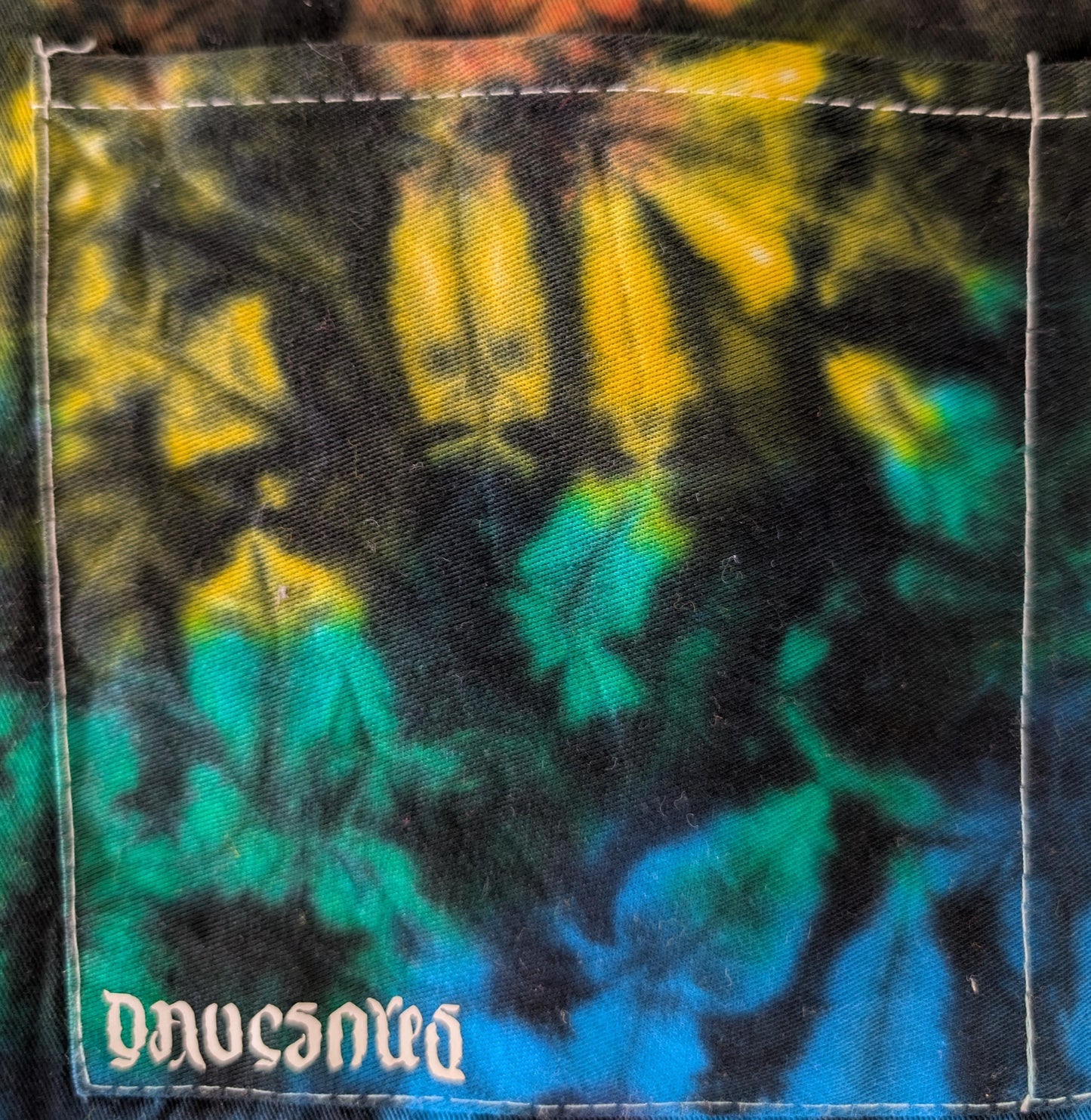 Adjustable Blacked out Rainbow Scrunch Tie Dye on a Jubatus Cotton Chef Apron w/ 2 Pockets