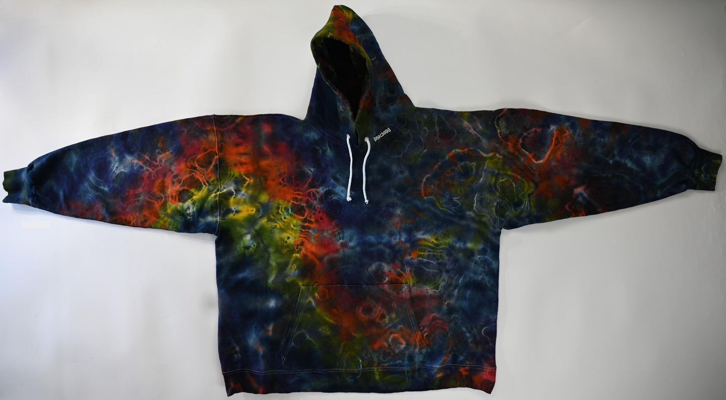 2X Double Dyed Tie Dye On a Hanes Ultimate Cotton Pullover Hoodie.