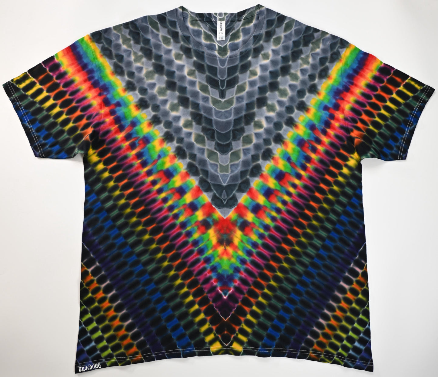 2X Honeycomb in Greys + Neo-DNA w/ a thin Strip of Trippy Weaver Between in a V Tie Dye on a Tultex 290 Ringspun Cotton T-Shirt